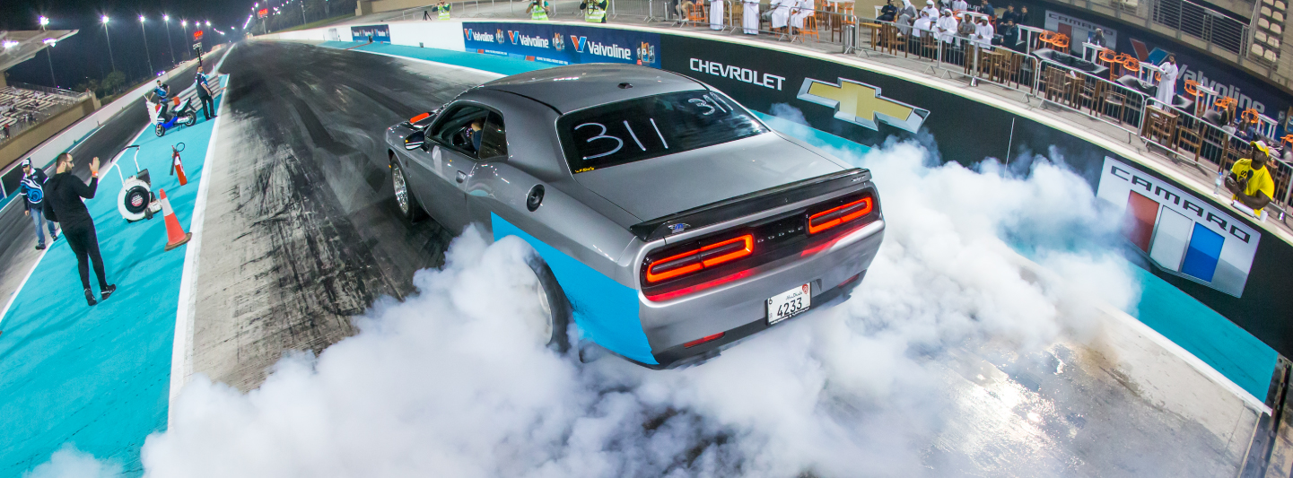 Car on the drag strip at Yas Marina Circuit